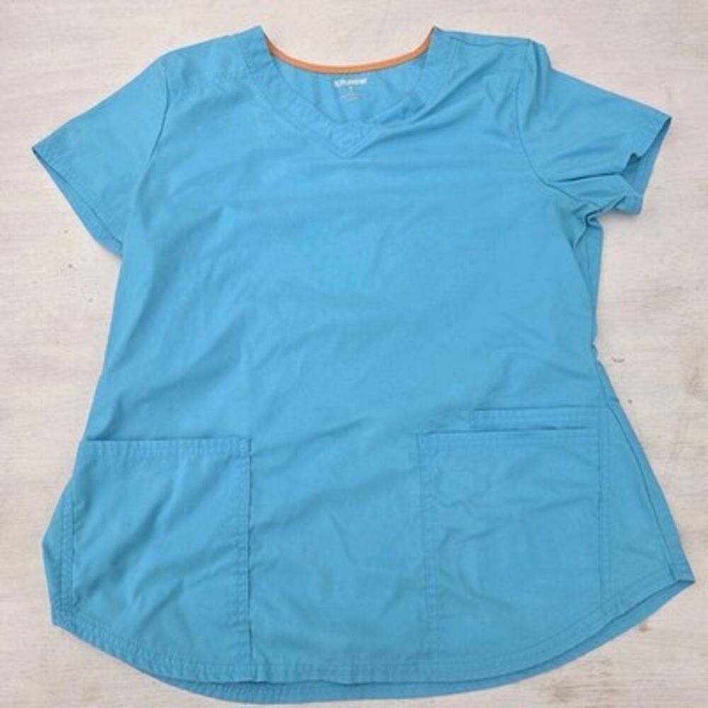 Scrubstar Scrub Top Womens Size M Blue V-neck Short Sleeve Medical Nurse Work